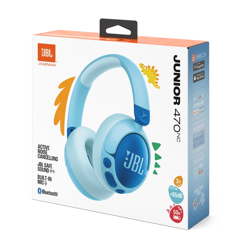 JBL Junior 470NC bluetooth-os, zajszűrős fejhallgató, kék