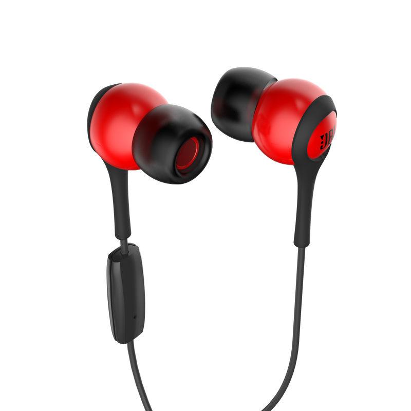 JBL T200A fülhallgató, piros/szürke