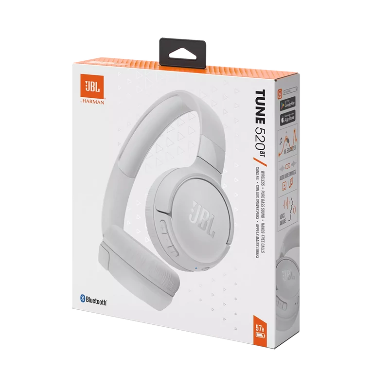 JBL Tune 520BT bluetooth-os fejhallgató, fehér