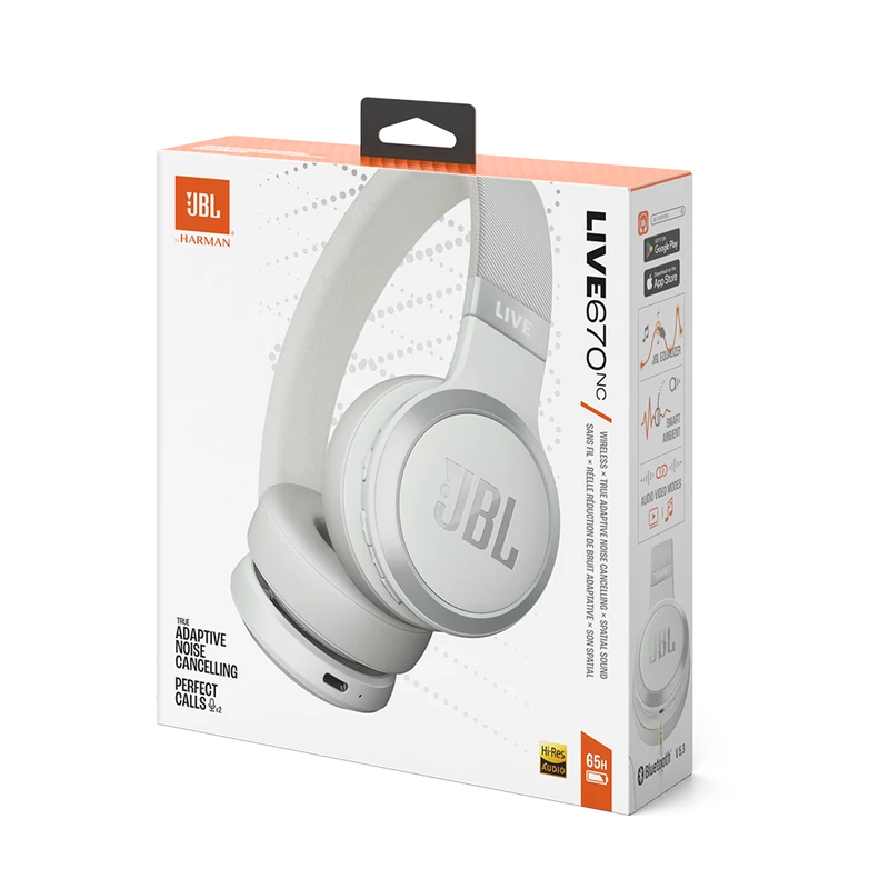 JBL Live 670NC Bluetooth fejhallgató, fehér