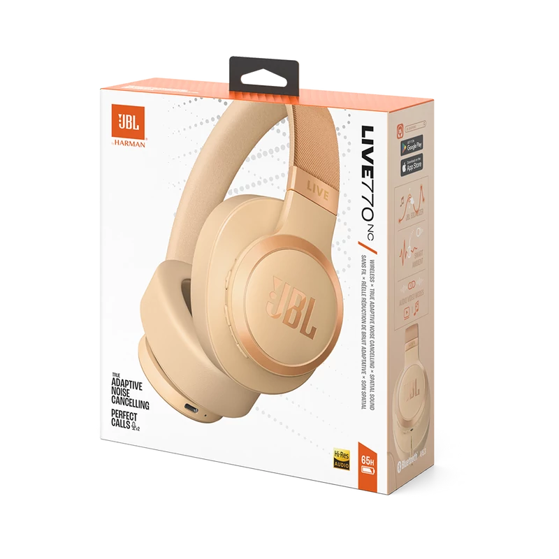 JBL Live 770NC Bluetooth fejhallgató, bézs